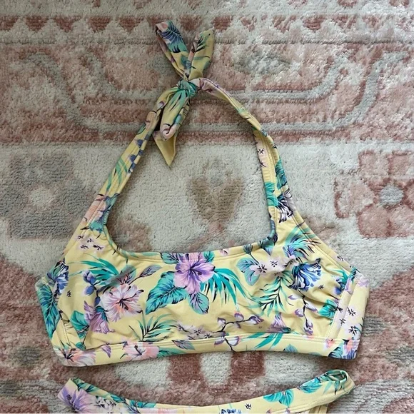 Xhilaration Halter High leg Yellow Floral Bikini Set woman’s size D/DD size L - Picture 2 of 7